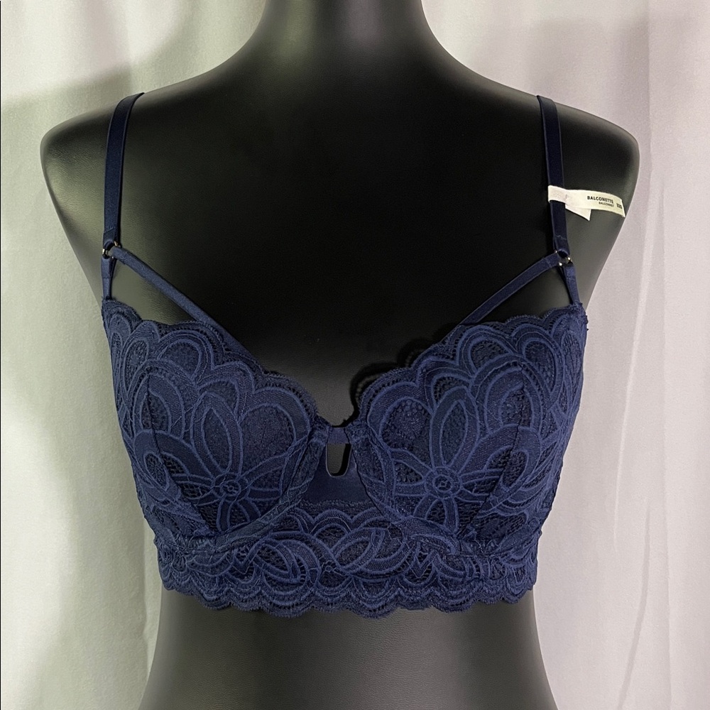 NWT Aerie Navy Blue Floral Lace Balconette Bra